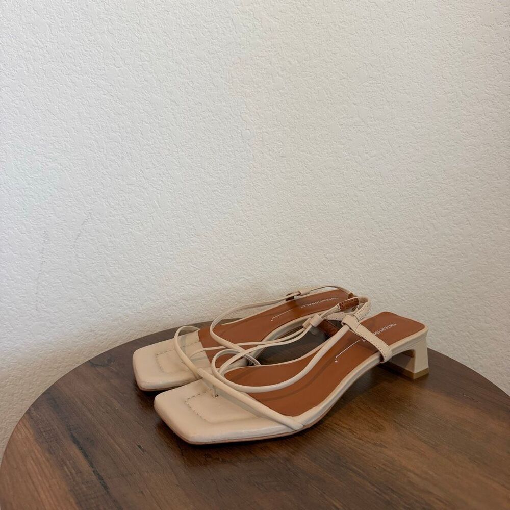 Intentionally Blank Cream Leather Anca Heeled Sandals Women's Size 38 US 8